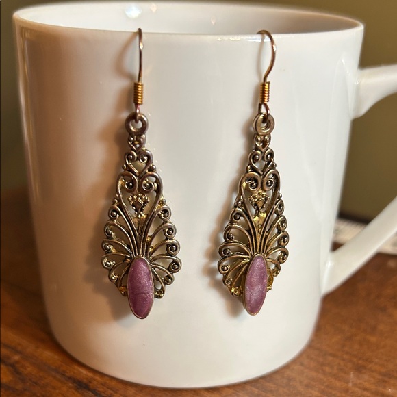 Jewelry - Vintage Gold Silver and Pink Tone Filigree Earrings
